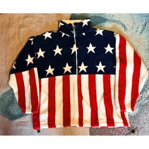 Black Mountain USA Flag Patriotic Fleece Jacket Large Full Zip Red White Blue